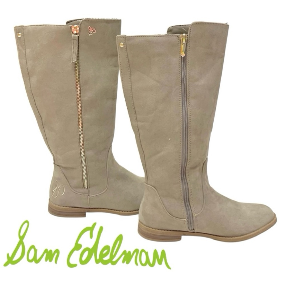 Sam Edelman Kendall Bethany Putty Tall Suede Round Toe Zipper Boots Girl Size 4